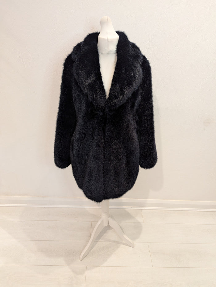 Whistles Navy Fax Fur Coat M