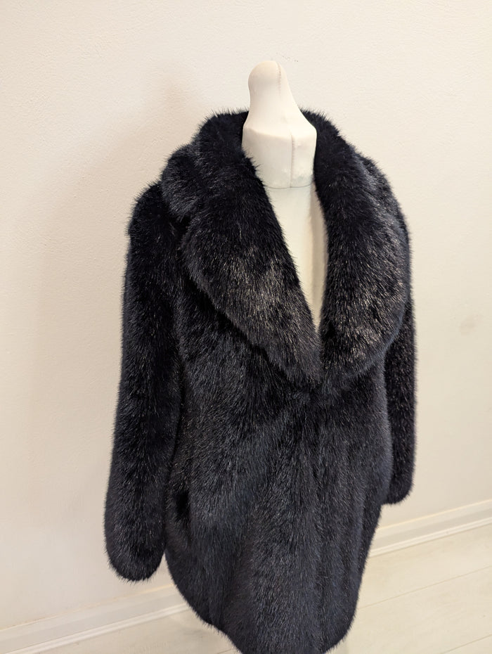 Whistles Navy Fax Fur Coat M