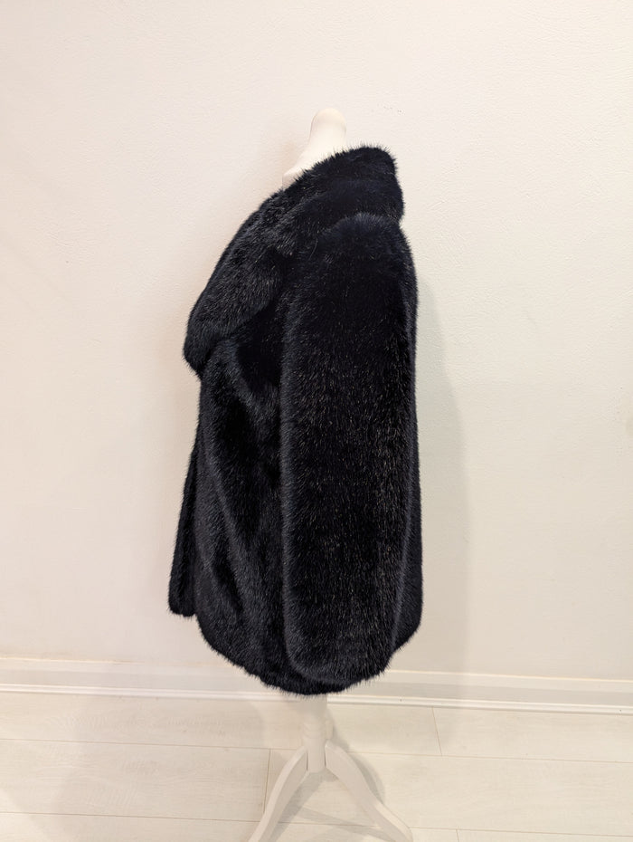 Whistles Navy Fax Fur Coat M