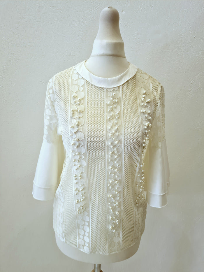 White Mesh & Pearl Top S