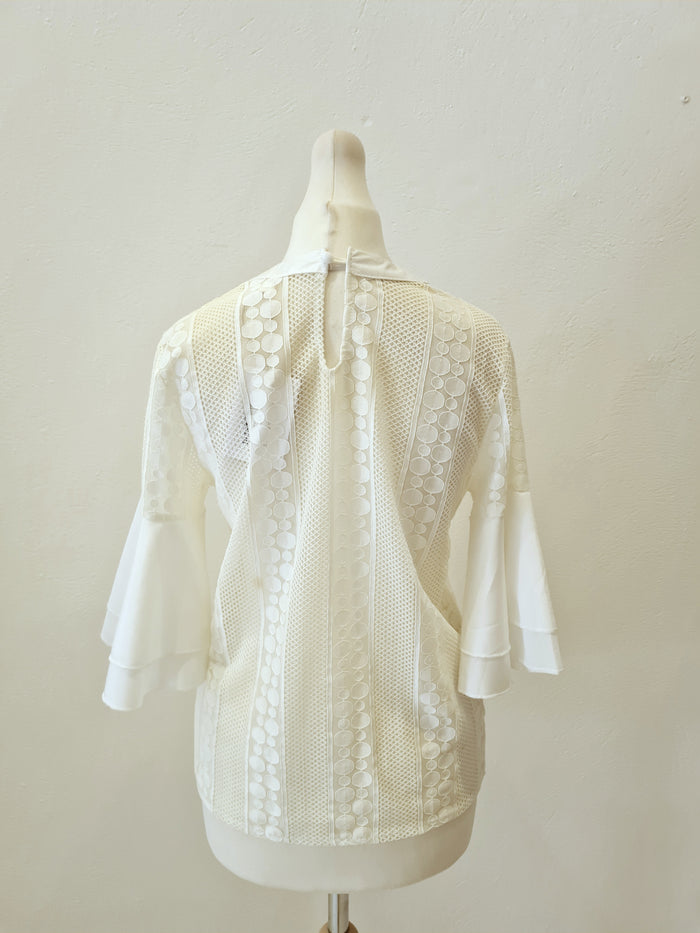 White Mesh & Pearl Top S