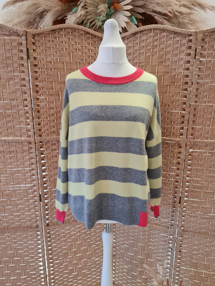 White Stuff Yellow stripe Cashmere Jumper 18