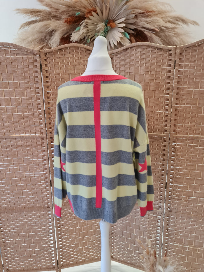 White Stuff Yellow stripe Cashmere Jumper 18