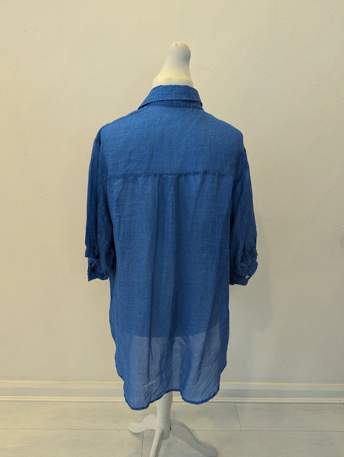 Worthier The Label Blue Linen Overshirt Size M/L