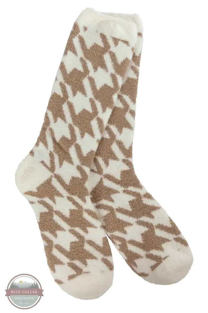 World's Softest WSCALCRW-155 Cozy Cali Crew Socks in Houndstooth Portabello
