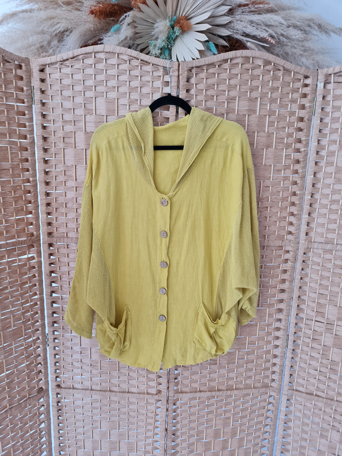 Yellow hooded linen jacket L/XL