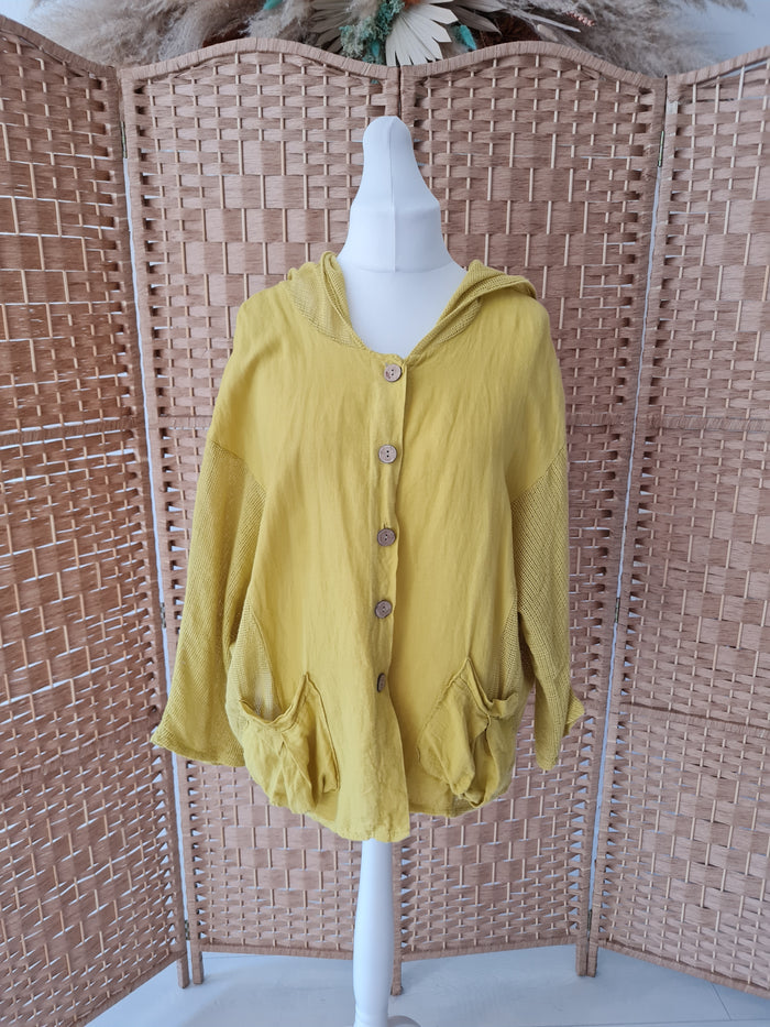 Yellow hooded linen jacket L/XL