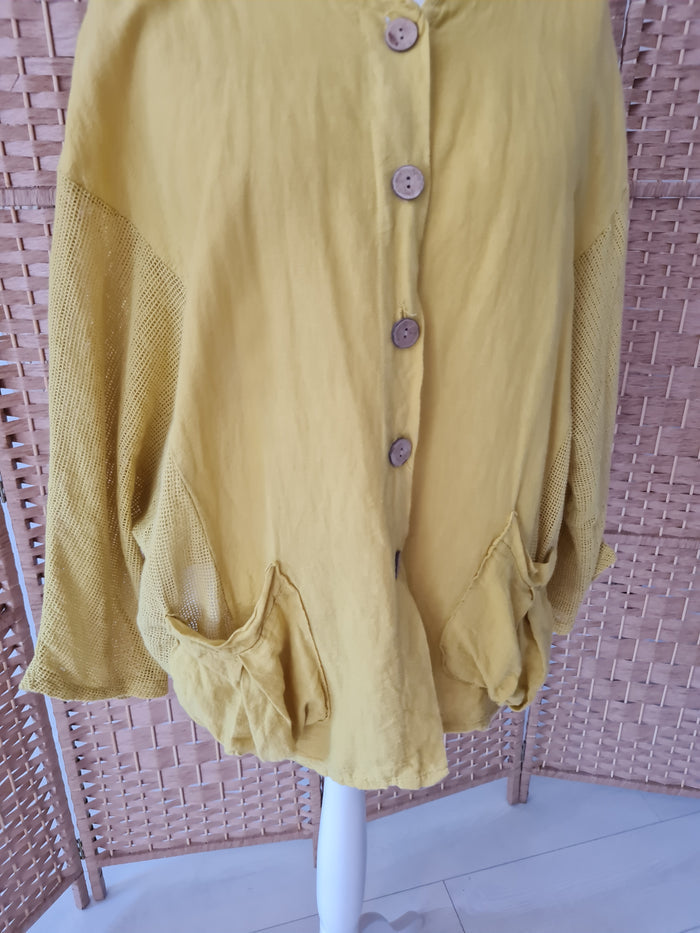 Yellow hooded linen jacket L/XL
