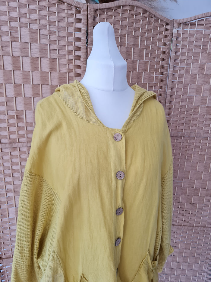 Yellow hooded linen jacket L/XL