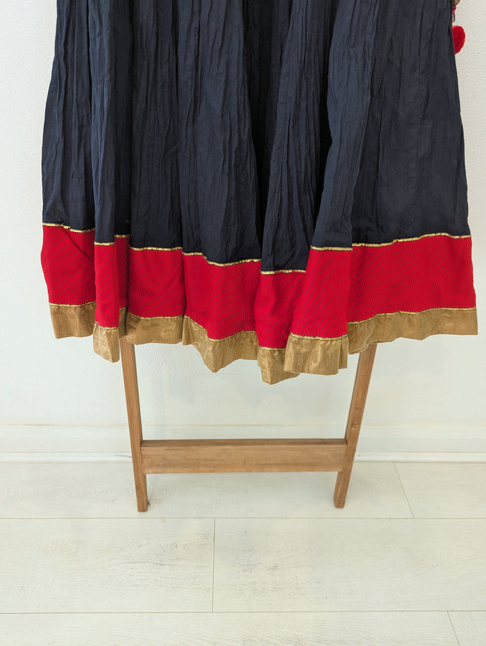 Yellow Navy PomPom skirt