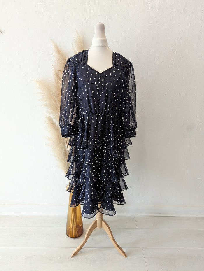 Yessica’ tiered navy spot cocktail dress - Size 12/14