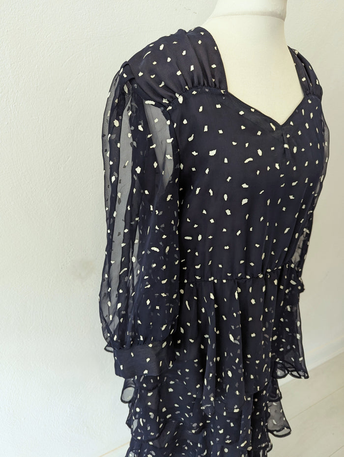 Yessica’ tiered navy spot cocktail dress - Size 12/14