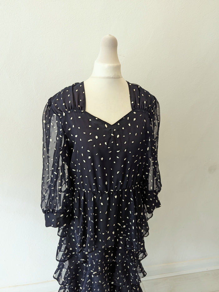Yessica’ tiered navy spot cocktail dress - Size 12/14