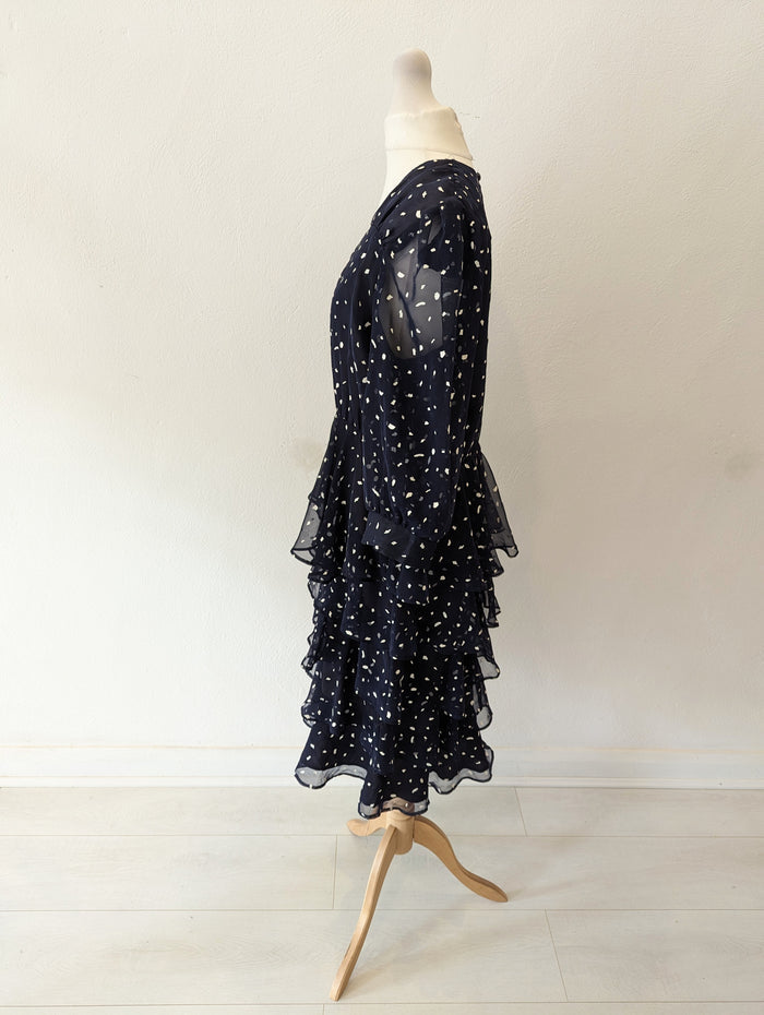 Yessica’ tiered navy spot cocktail dress - Size 12/14