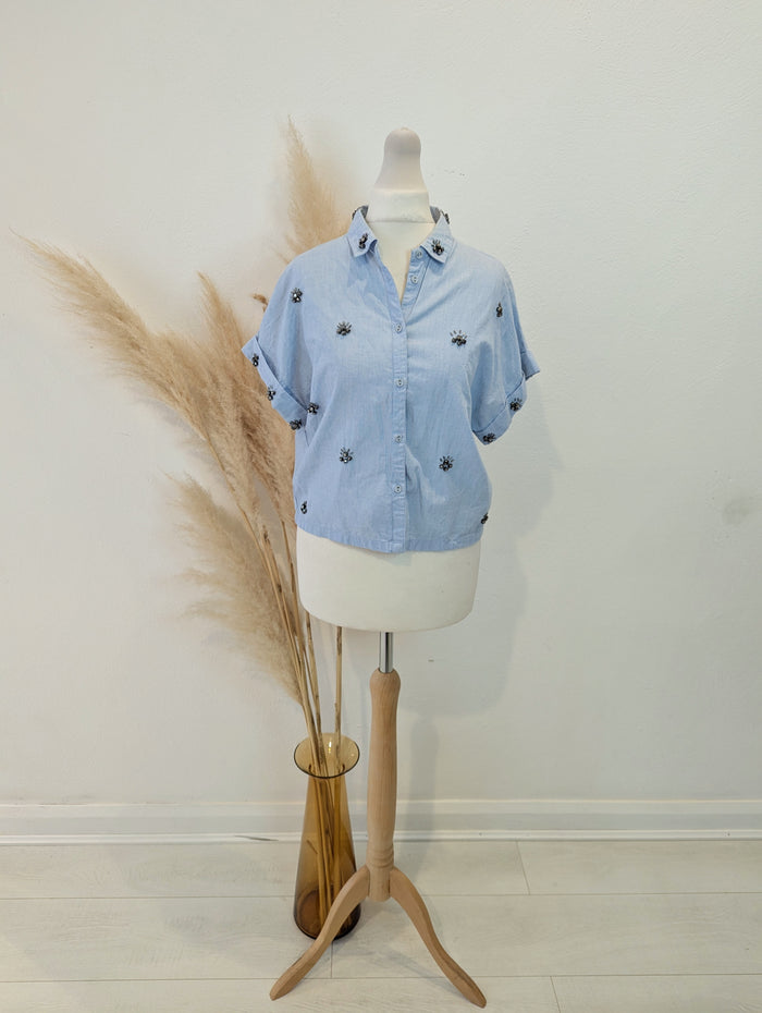 Zara Beaded Denim Shirt M