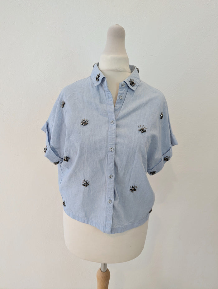 Zara Beaded Denim Shirt M