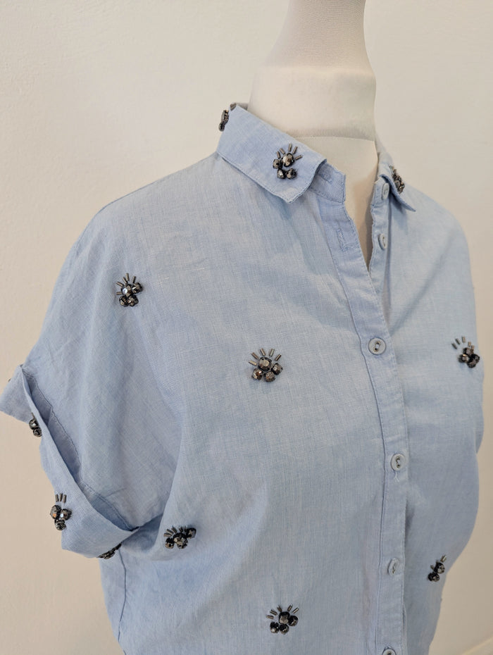 Zara Beaded Denim Shirt M