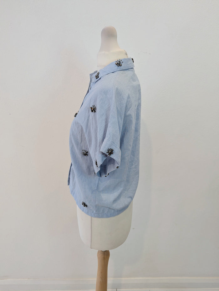 Zara Beaded Denim Shirt M