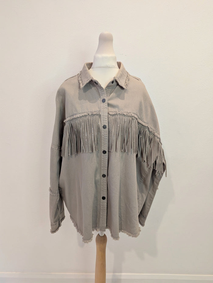 Zara Beige Fringe Jacket M