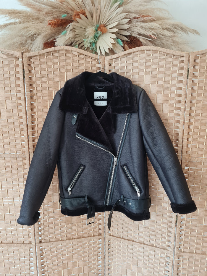 Zara Black Aviator Jacket Size Small