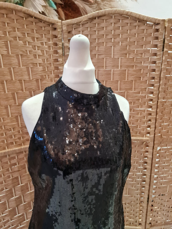Zara Black Sequin Fringe Dress L