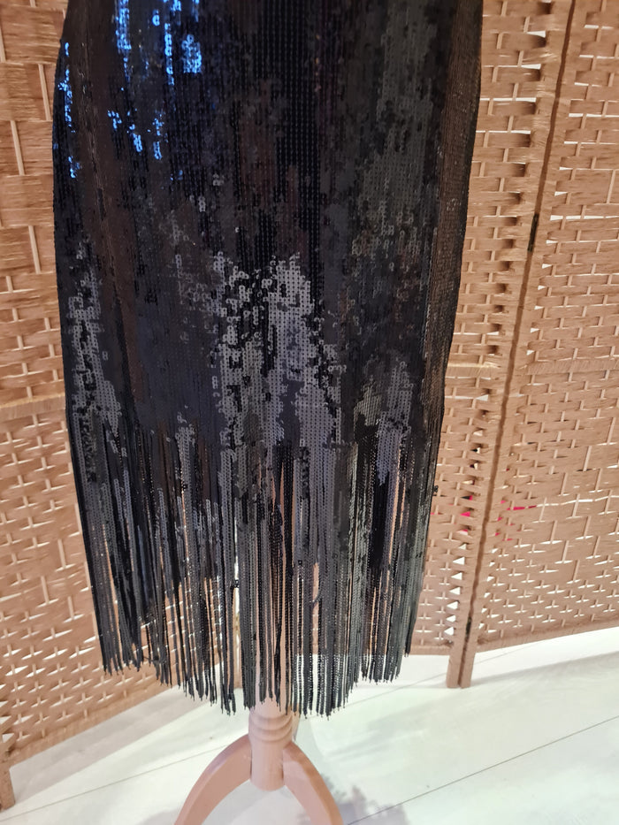Zara Black Sequin Fringe Dress L