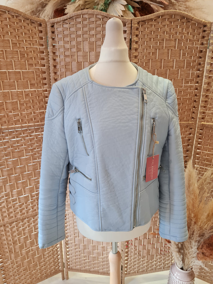 Zara blue pleather biker jacket XL