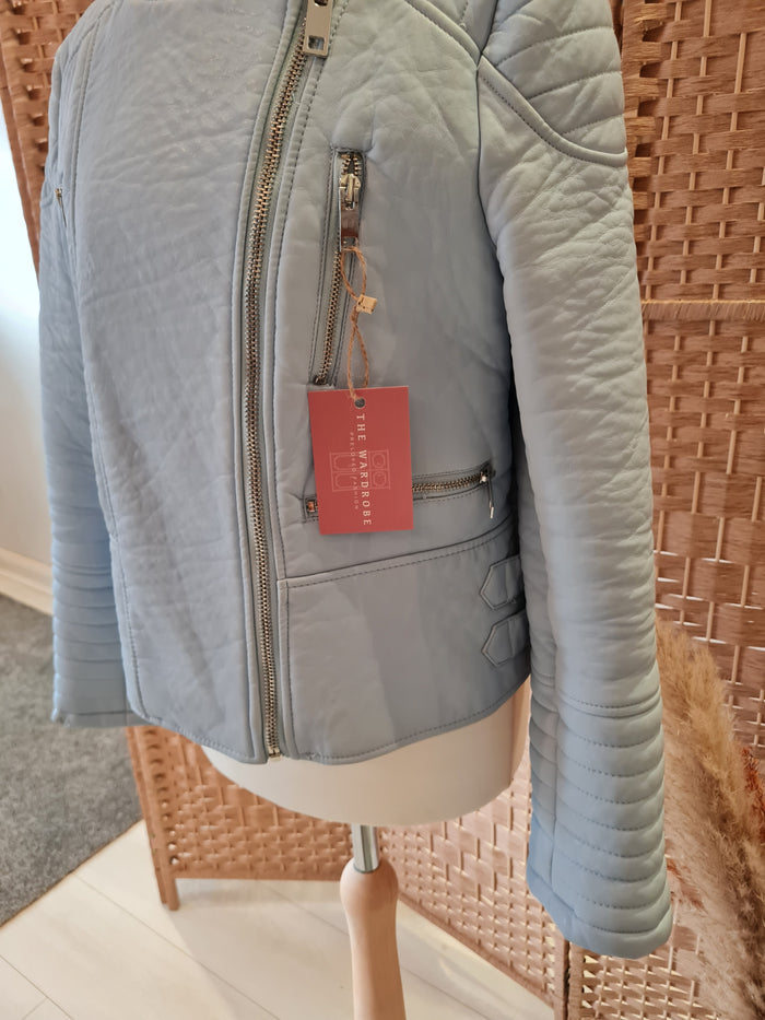 Zara blue pleather biker jacket XL