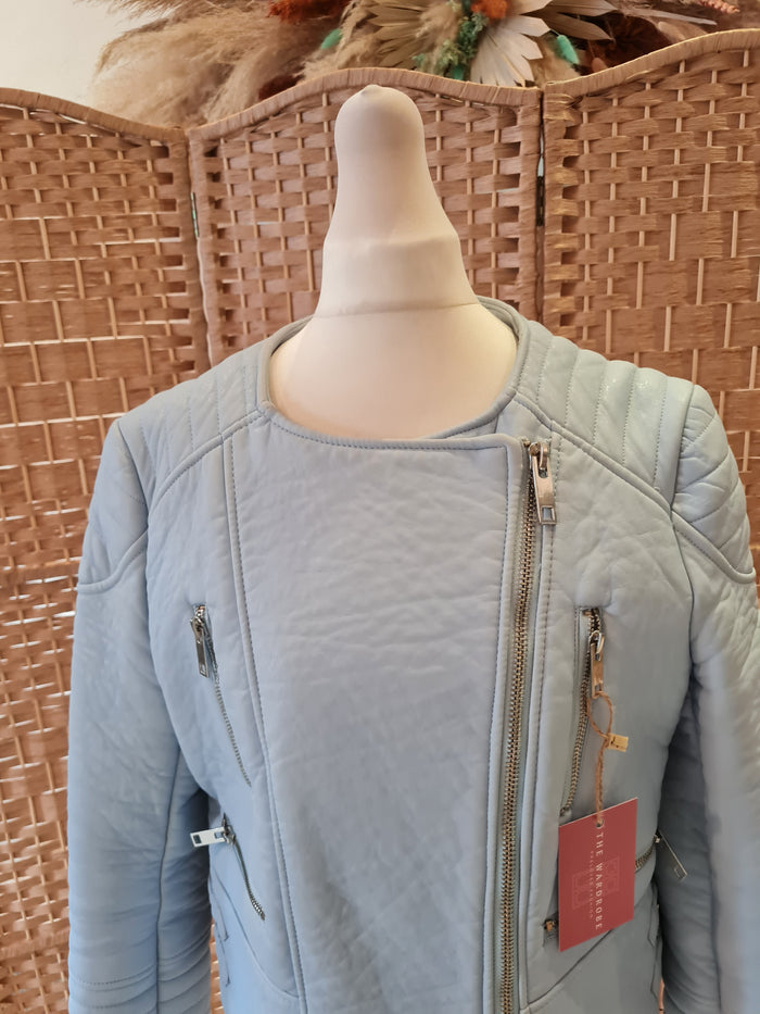 Zara blue pleather biker jacket XL