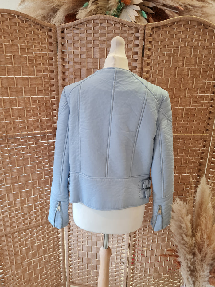 Zara blue pleather biker jacket XL