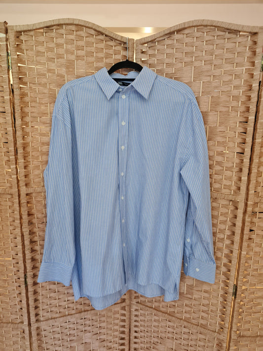 Zara Blue Stripe Oversized Shirt L