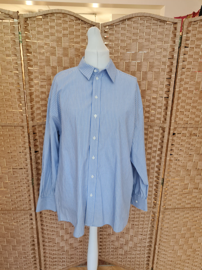 Zara Blue Stripe Oversized Shirt L