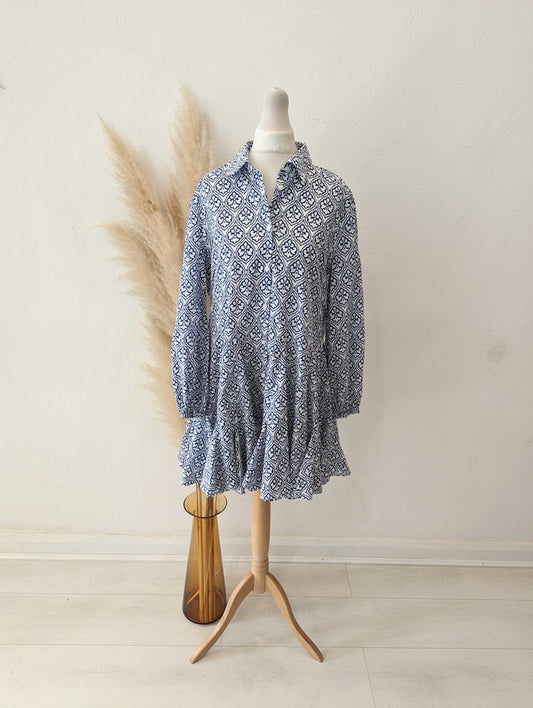 Zara Blue White Patterned Dress S