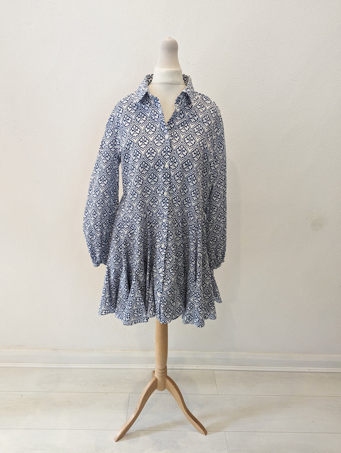 Zara Blue White Patterned Dress S