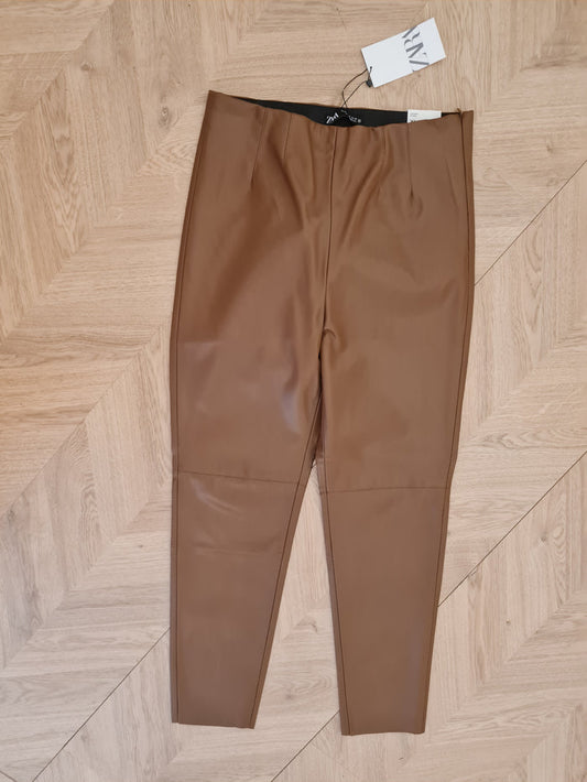 Zara Brown faux leather leggings XL New