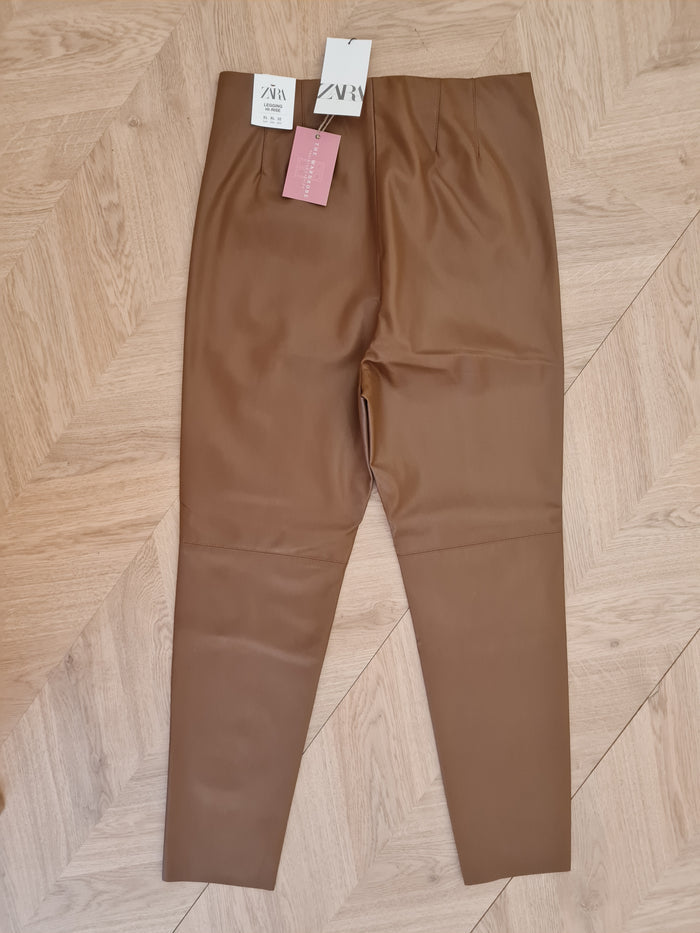 Zara Brown faux leather leggings XL New