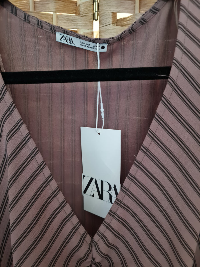 Zara Brown Stripe Dress L NWT RRP £29.99