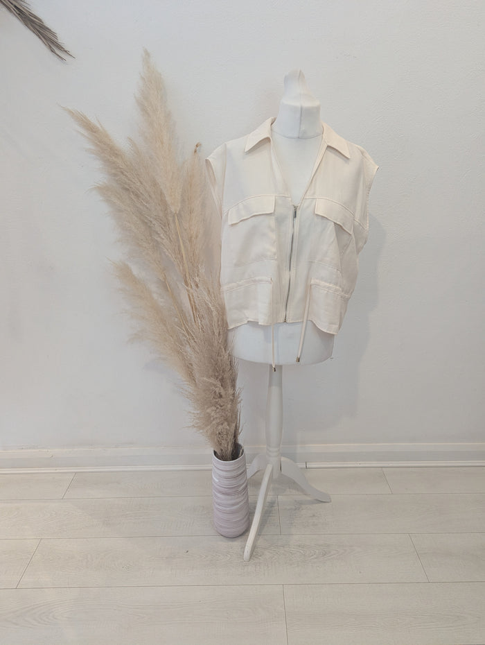 Zara cream drawstring top XL