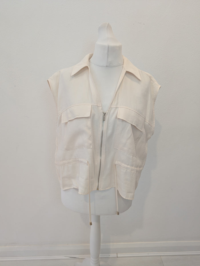Zara cream drawstring top XL