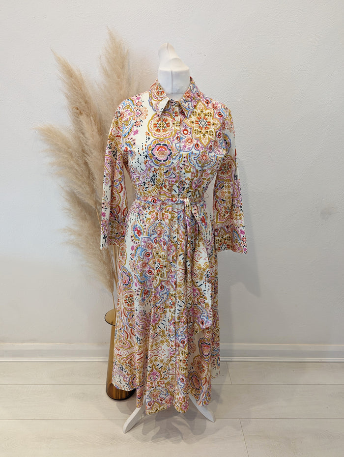 Zara Cream Print Shirt Dress XL RRP £59.99