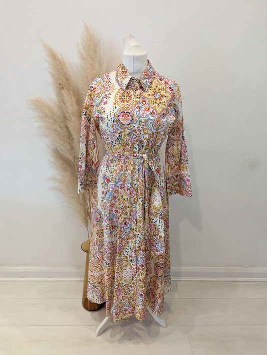 Zara Cream Print Shirt Dress XL RRP £59.99