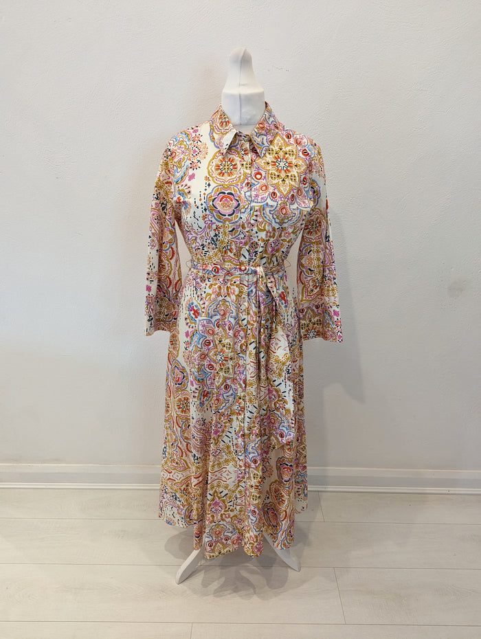 Zara Cream Print Shirt Dress XL RRP £59.99