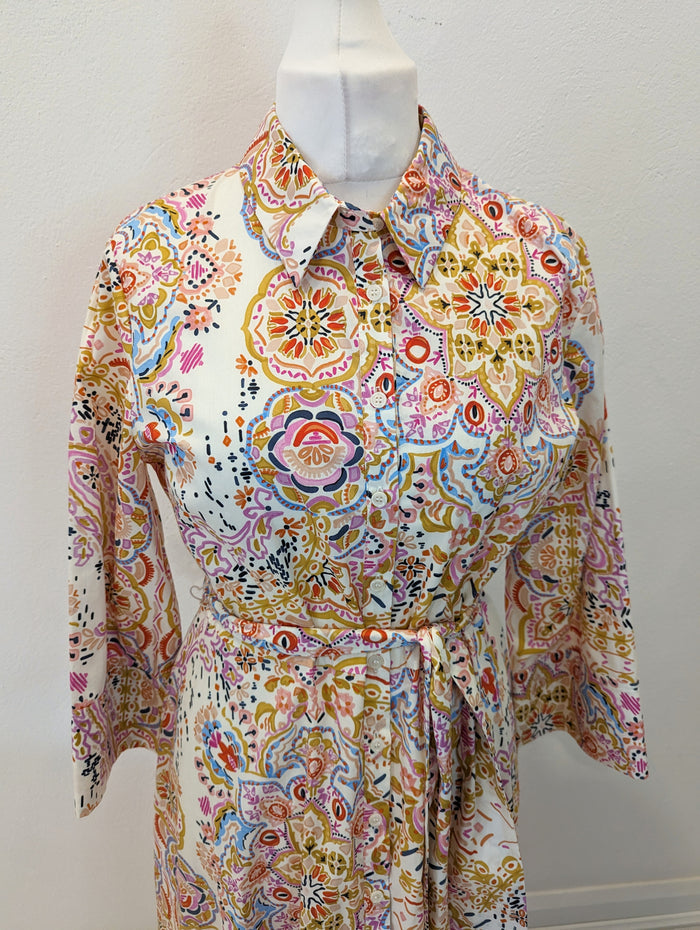Zara Cream Print Shirt Dress XL RRP £59.99