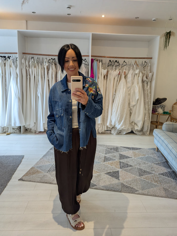 Zara Floral Denim Jacket L