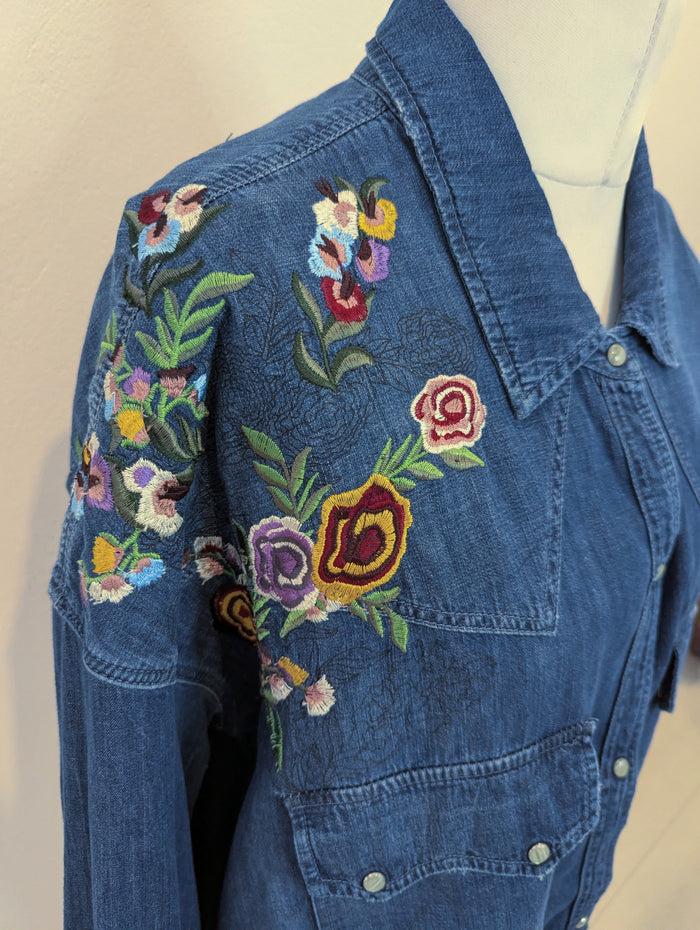 Zara Floral Denim Jacket L