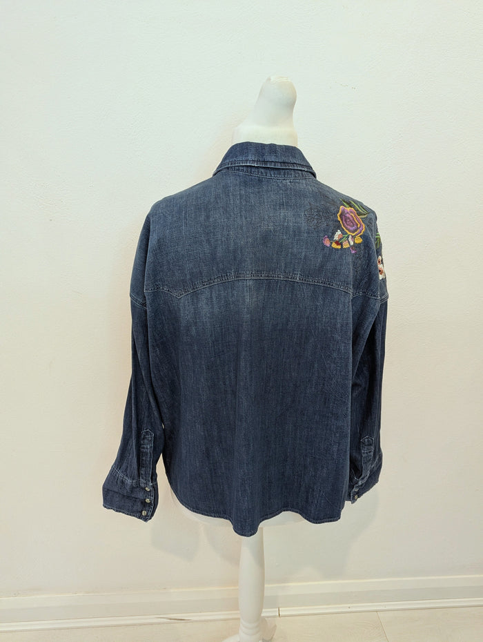 Zara Floral Denim Jacket L