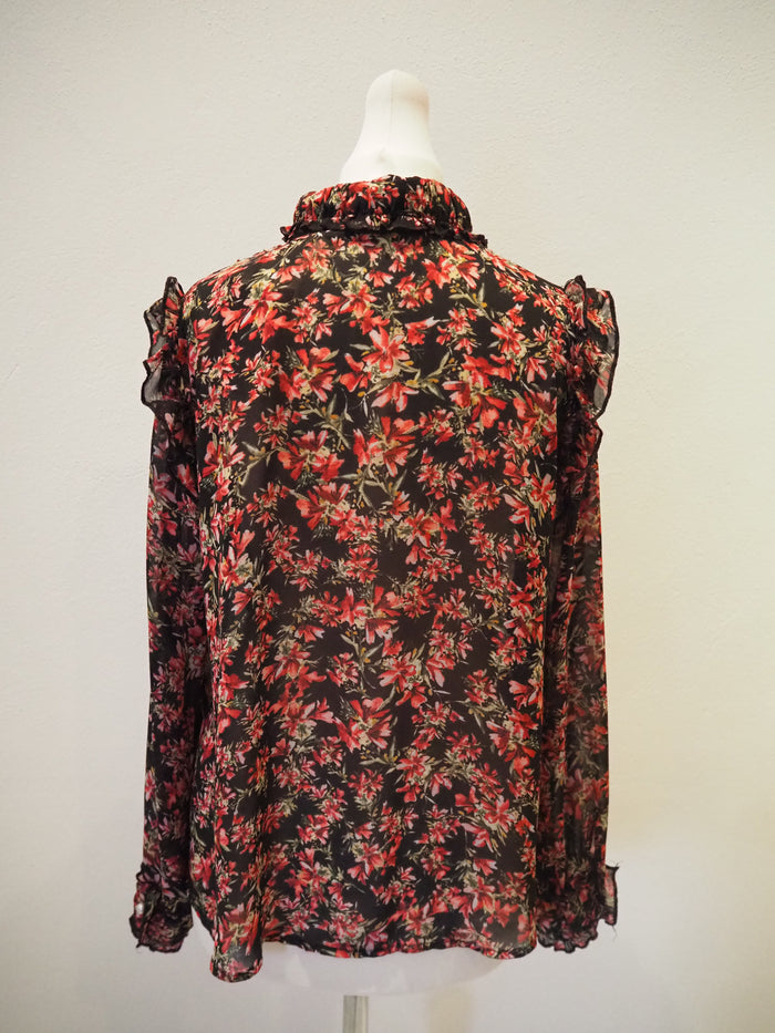 Zara Floral Tie Neck Blouse XS