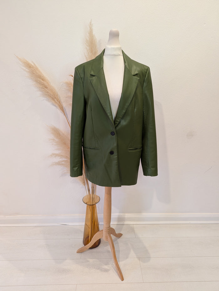 Zara Green Pleather Blazer Size Small