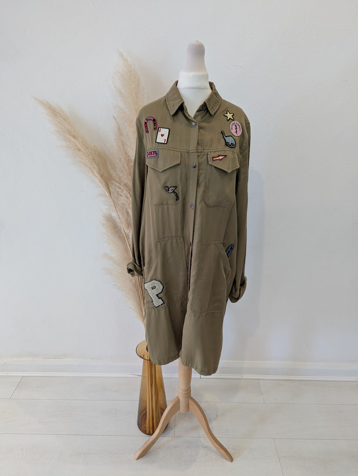 Zara Khaki Badge Shacket S