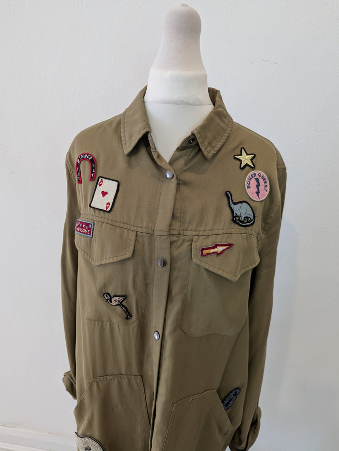 Zara Khaki Badge Shacket S